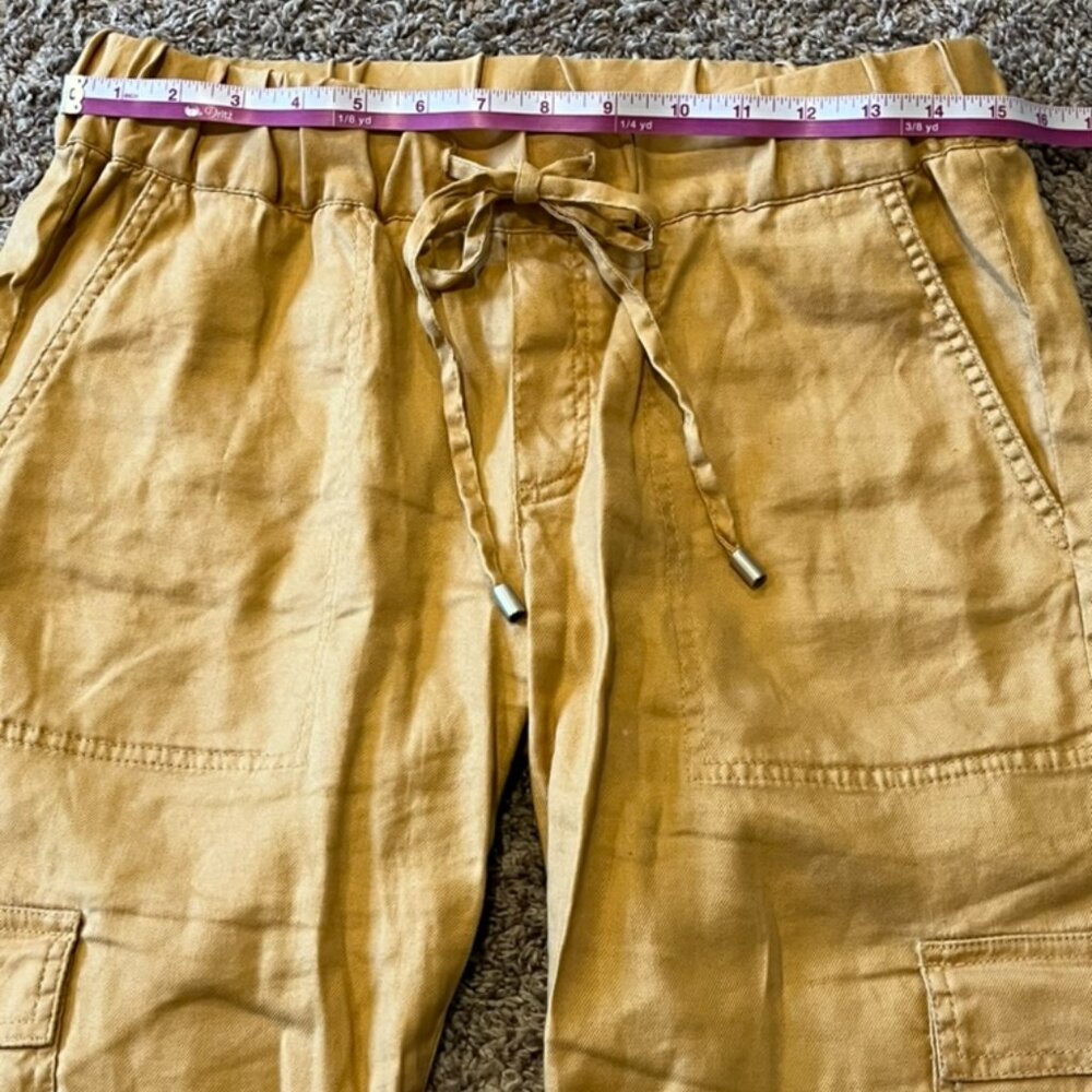 Liverpool Los Angeles Women's Yellow Linen Cargo Pants Size 2/26 Drawstring Crop - Picture 10 of 10